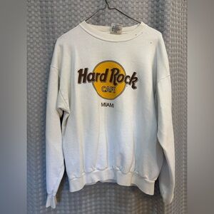 Hard Rock Cafe White and Yellow Crewneck Sweater